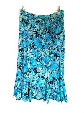 Allison Daley floral flared turquoise and blue skirt Size L